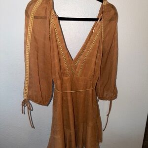 Brown Wrap tie sleeve dress